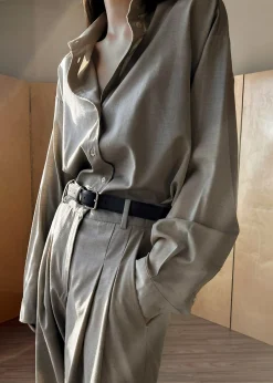 The Frankie Shop Gelso Shirt Light Taupe Melange Online