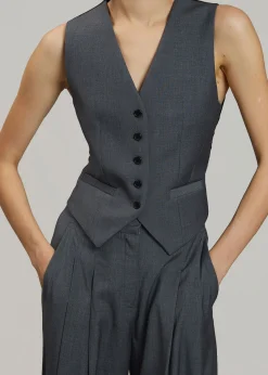 The Frankie Shop Gelso Waistcoat Dark Grey Melange New