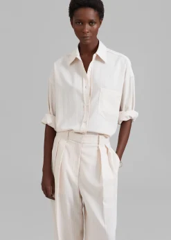 The Frankie Shop Georgia Fluid Shirt Beige Pinstripe Online