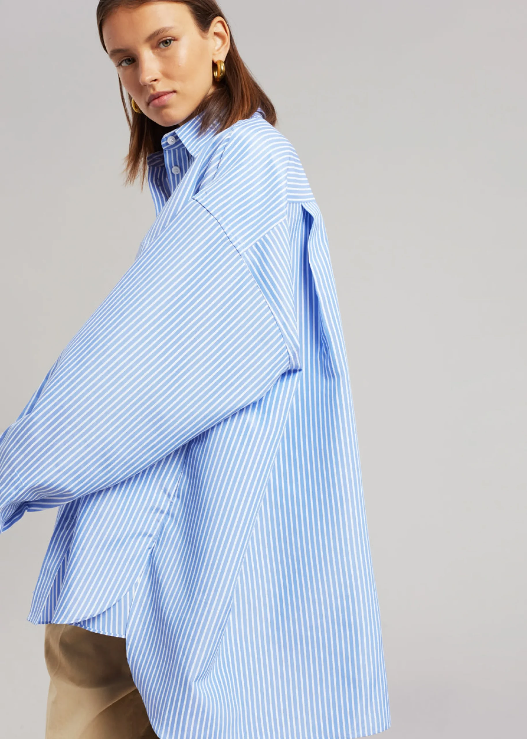 The Frankie Shop Georgia Stripe Shirt White/Light Blue Sale