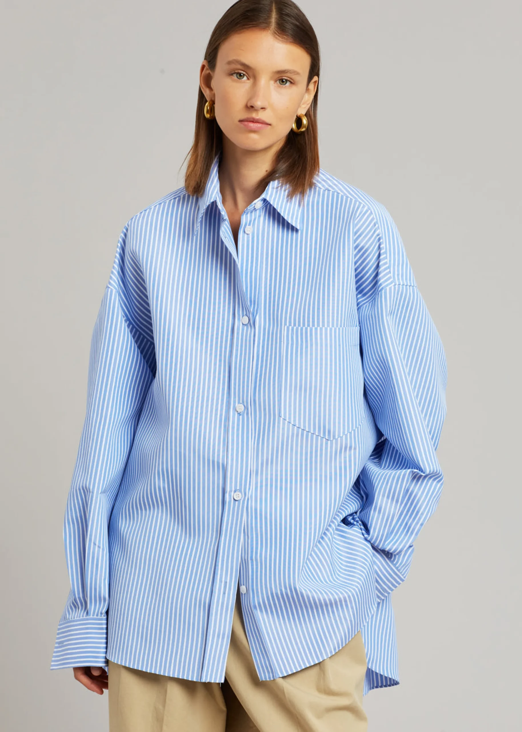 The Frankie Shop Georgia Stripe Shirt White/Light Blue Sale