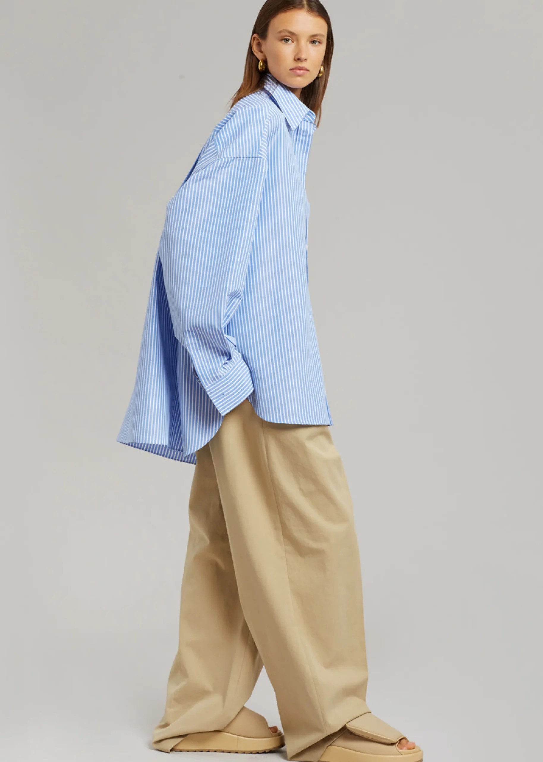 The Frankie Shop Georgia Stripe Shirt White/Light Blue Sale