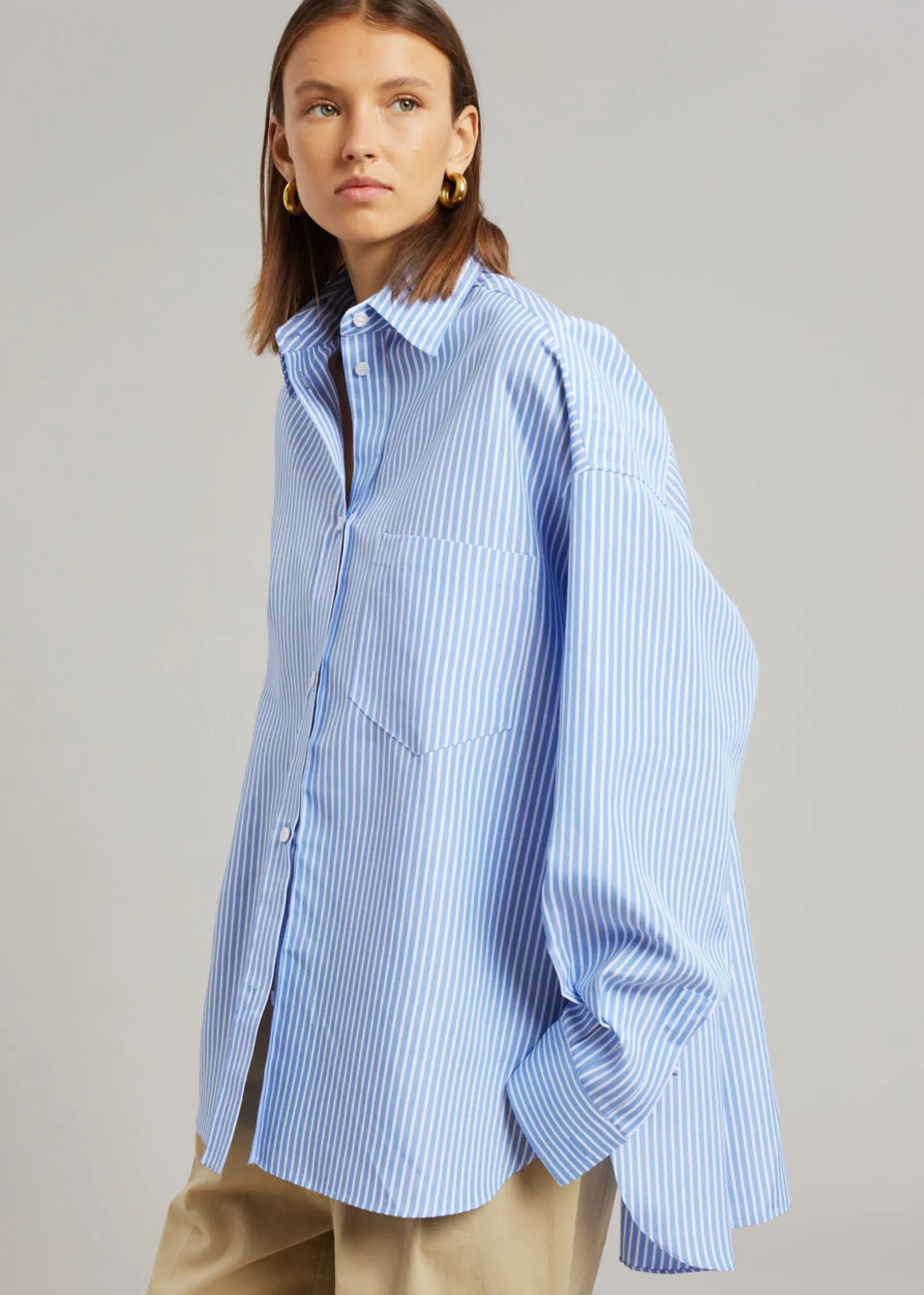 The Frankie Shop Georgia Stripe Shirt White/Light Blue Sale