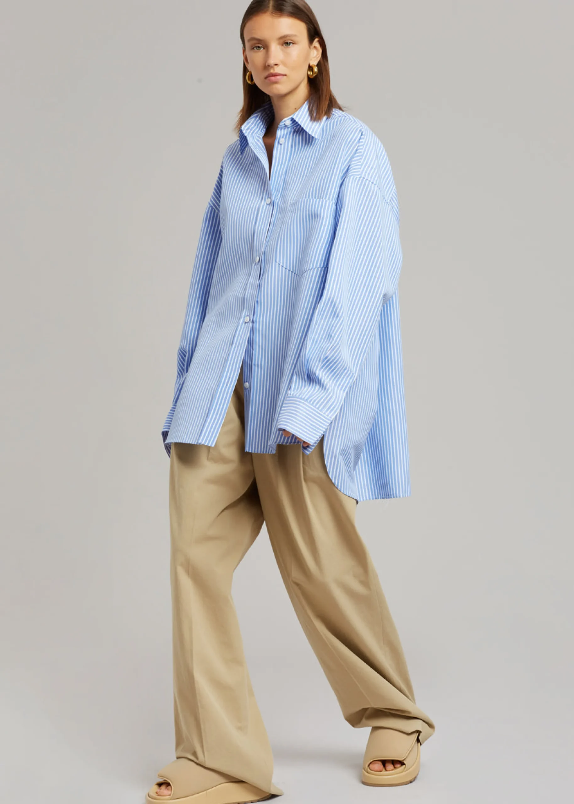The Frankie Shop Georgia Stripe Shirt White/Light Blue Sale