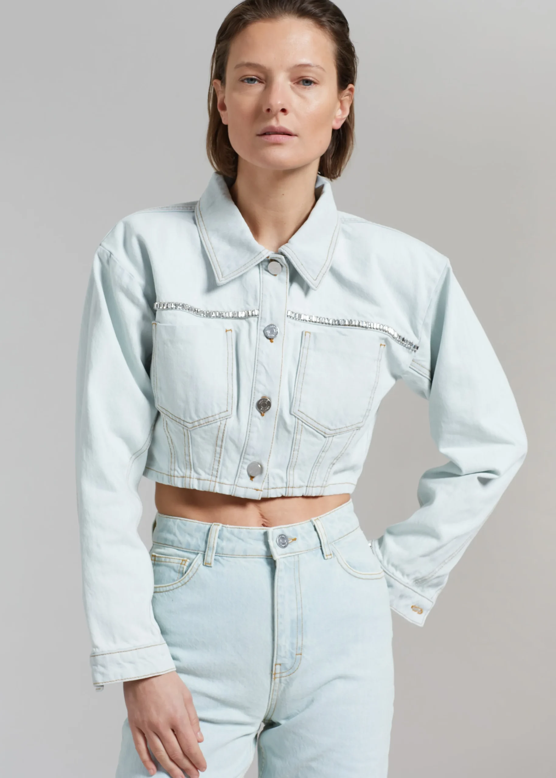 The Frankie Shop Gestuz Caliagz Denim Jacket Light Blue New