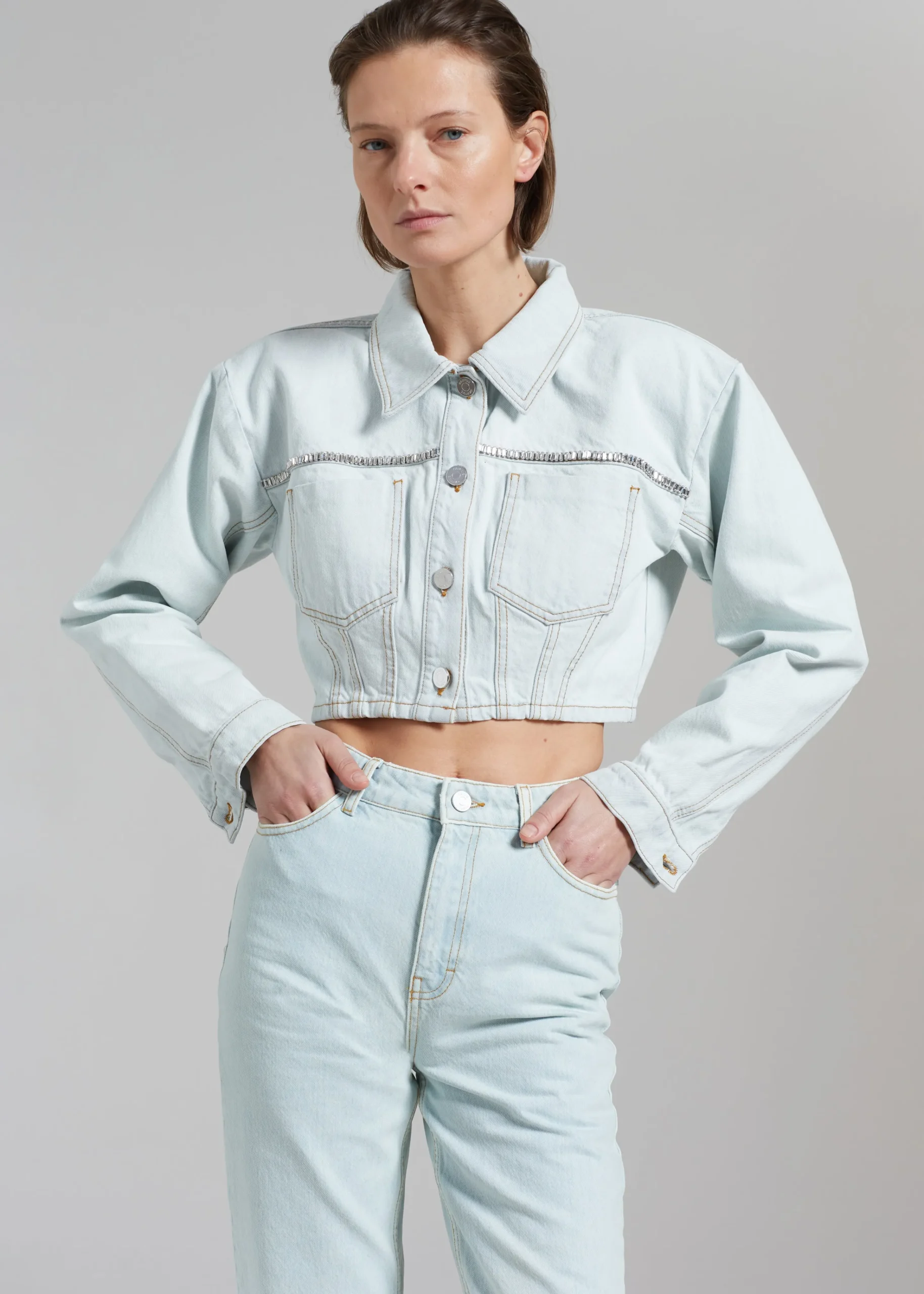 The Frankie Shop Gestuz Caliagz Denim Jacket Light Blue New
