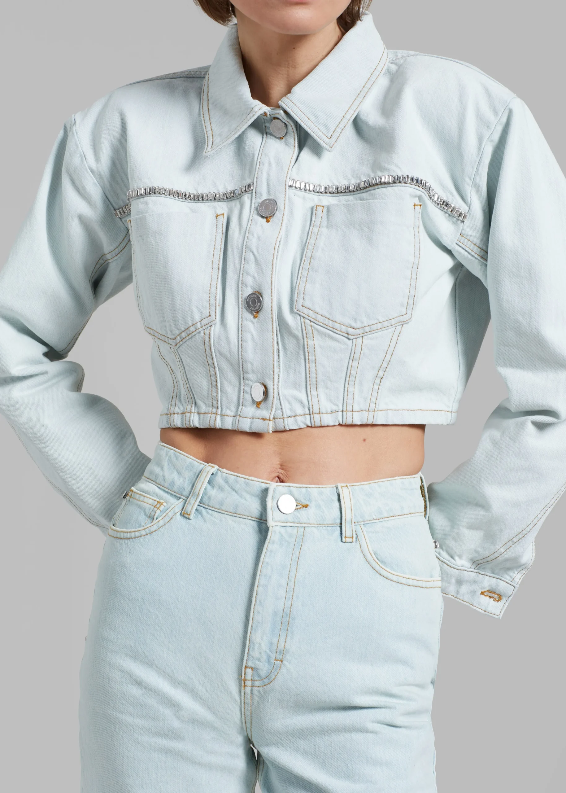 The Frankie Shop Gestuz Caliagz Denim Jacket Light Blue New