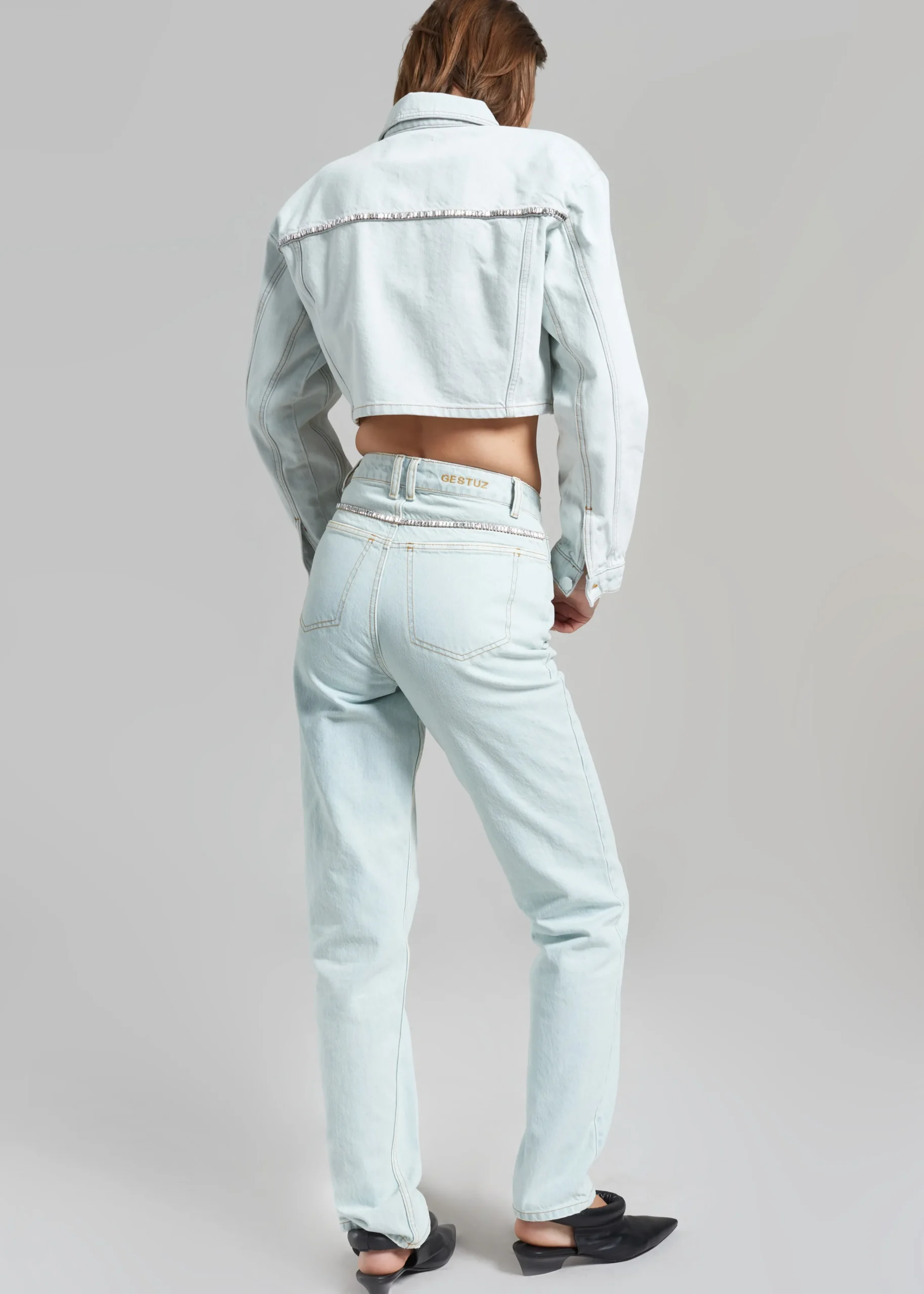 The Frankie Shop Gestuz Caliagz Denim Jacket Light Blue New