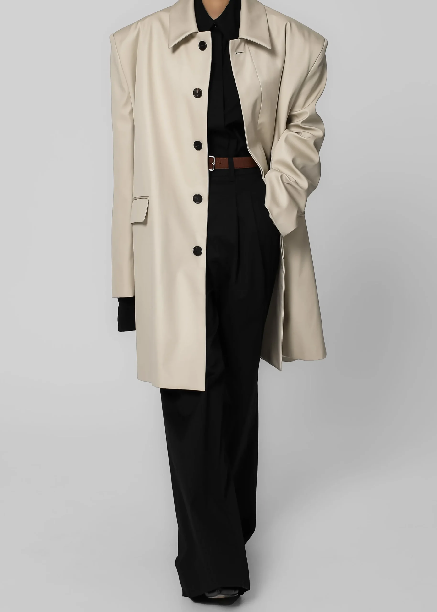 The Frankie Shop Ghent Padded Shoulder Trench Beige Online
