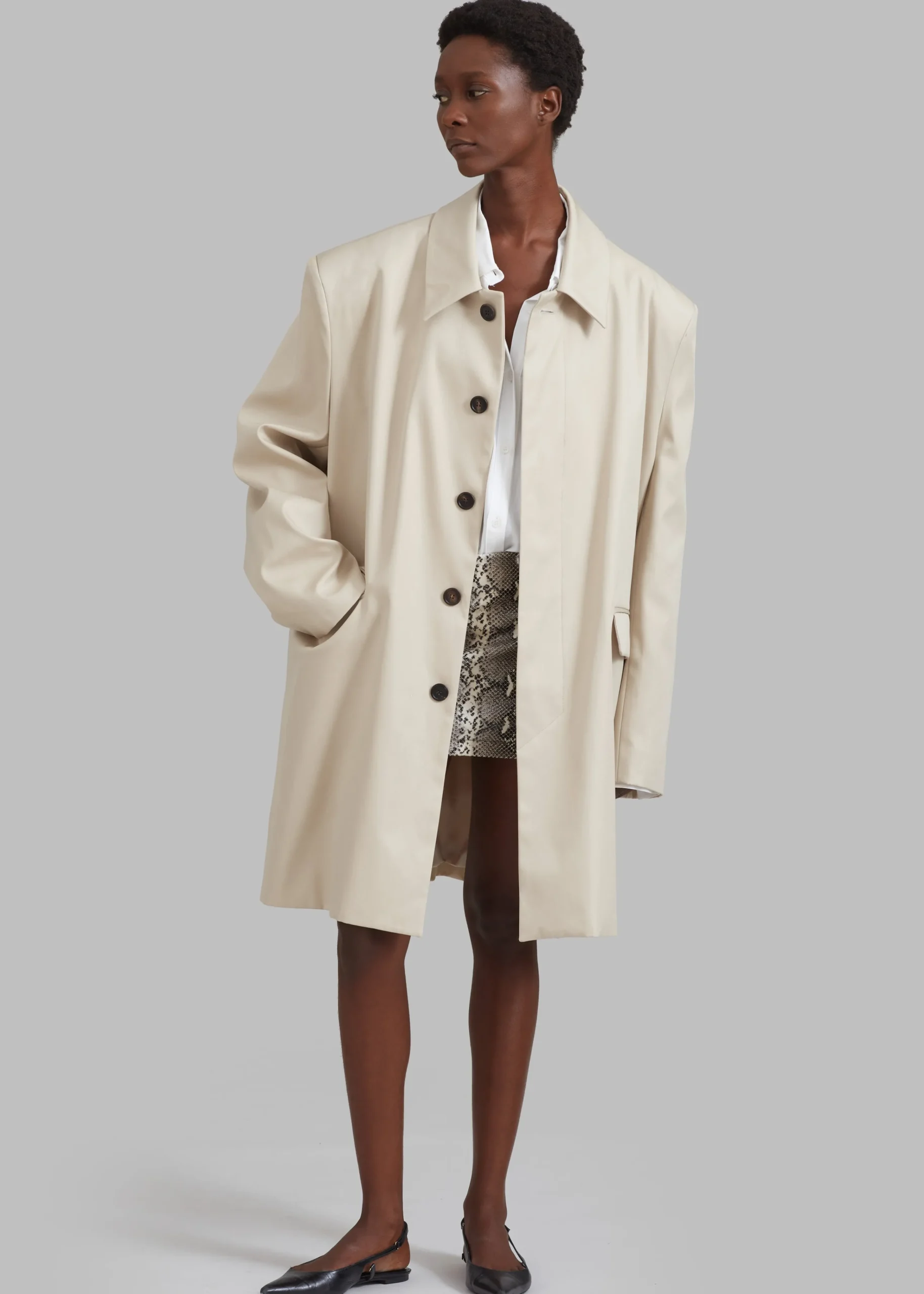 The Frankie Shop Ghent Padded Shoulder Trench Beige Online