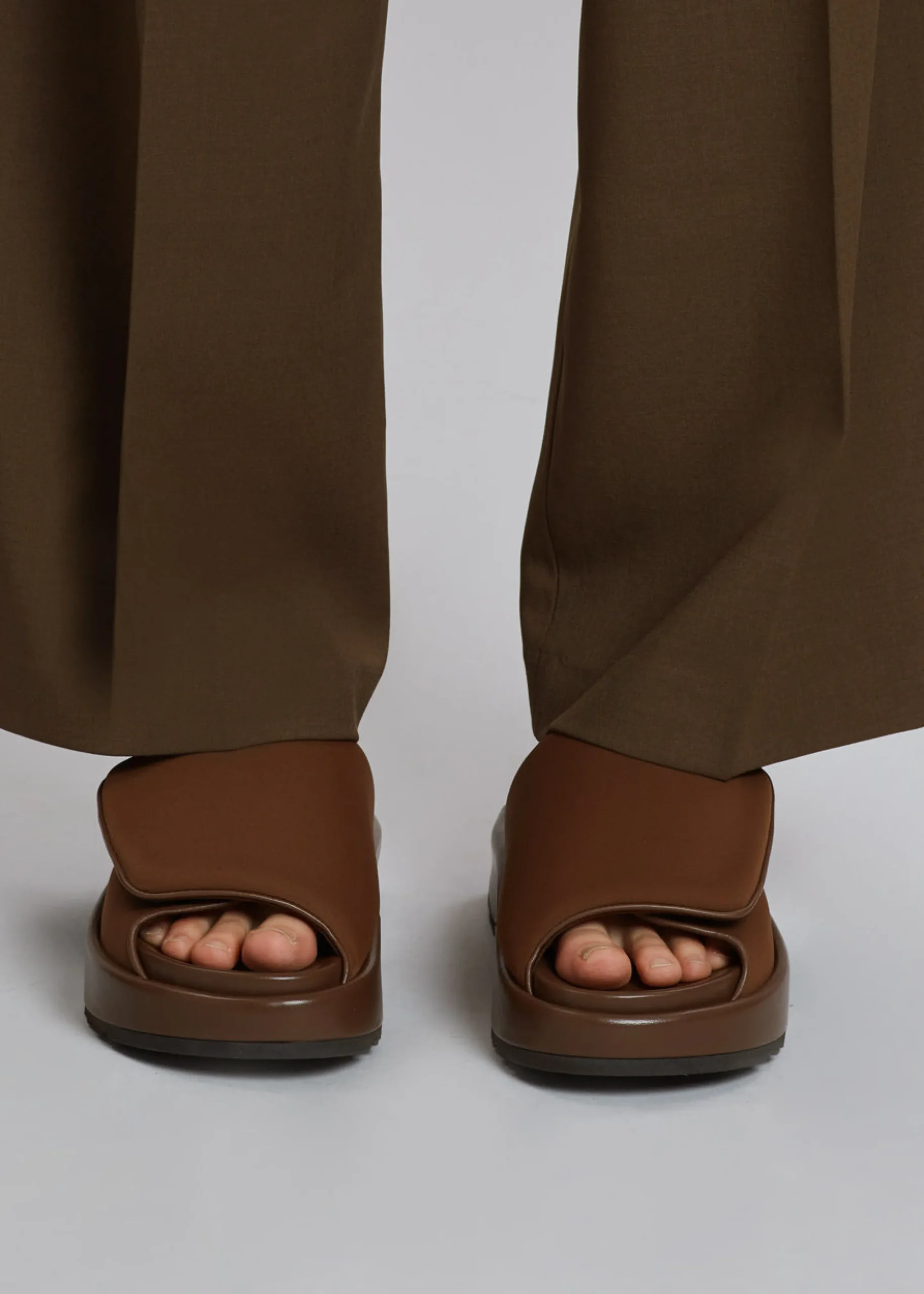 The Frankie Shop Gia Borghini Gia 1 Padded Slides Coffee Brown New