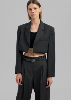 The Frankie Shop Glenn Cropped Crossover Blazer Charcoal Best