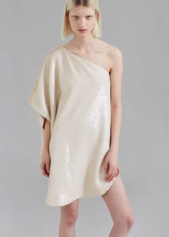 The Frankie Shop Gloria Sequins One Shoulder Dress Cream New
