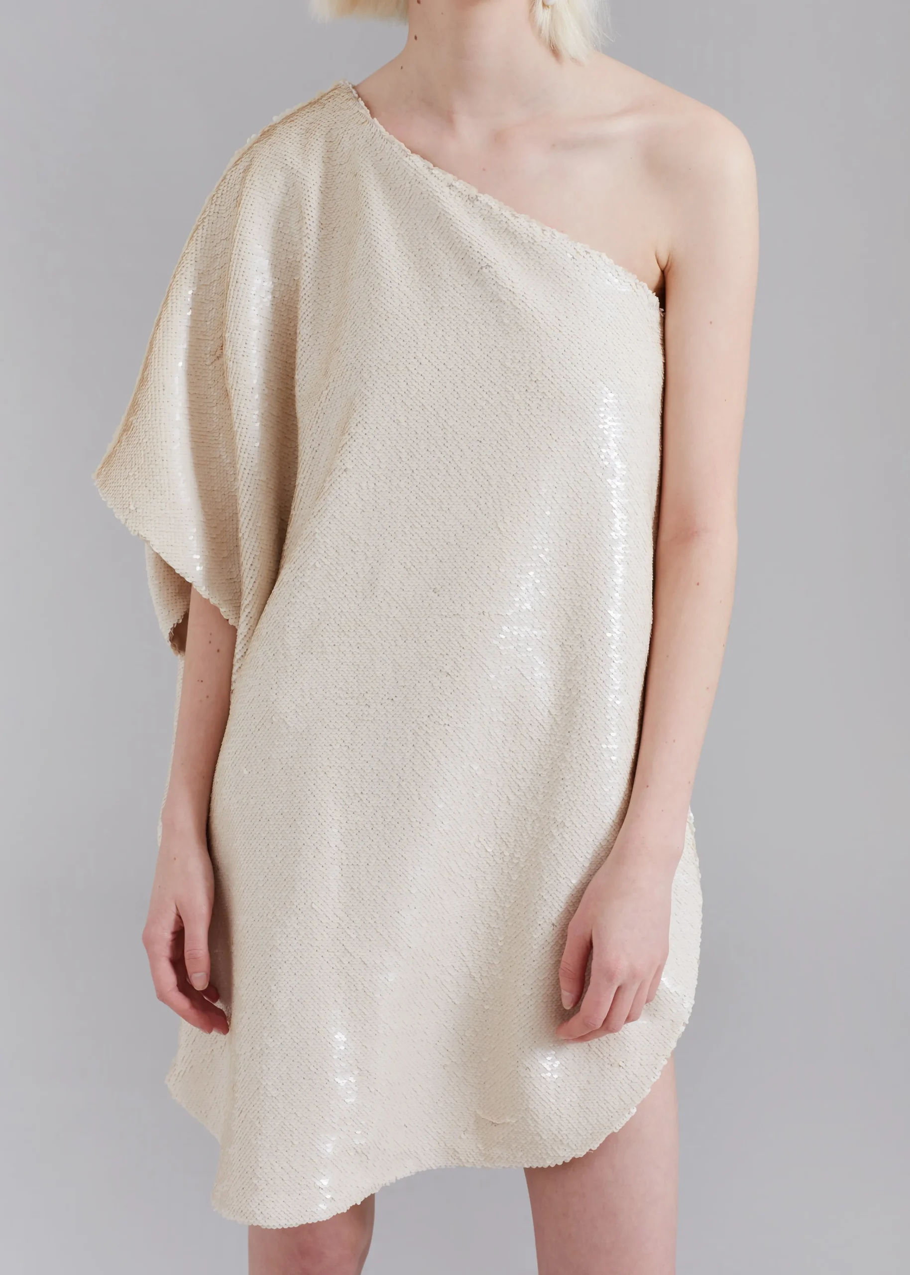 The Frankie Shop Gloria Sequins One Shoulder Dress Cream New