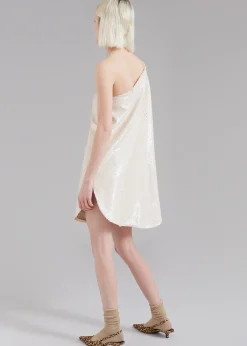 The Frankie Shop Gloria Sequins One Shoulder Dress Cream New