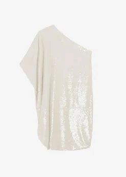 The Frankie Shop Gloria Sequins One Shoulder Dress Cream New