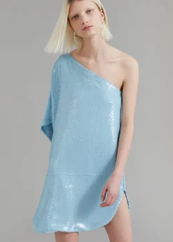 The Frankie Shop Gloria Sequins One Shoulder Dress Sky Clearance