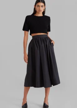 The Frankie Shop Grace Pleated Midi Skirt Black Outlet