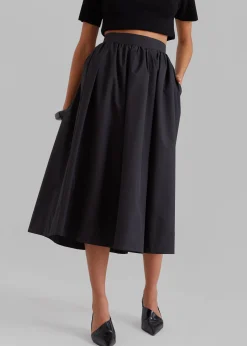 The Frankie Shop Grace Pleated Midi Skirt Black Outlet