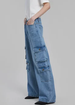 The Frankie Shop Hailey Denim Oversized Cargo Pants Worn Wash Best