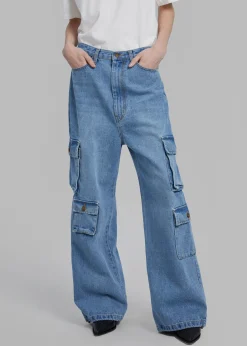 The Frankie Shop Hailey Denim Oversized Cargo Pants Worn Wash Best