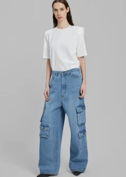 The Frankie Shop Hailey Denim Oversized Cargo Pants Worn Wash Best