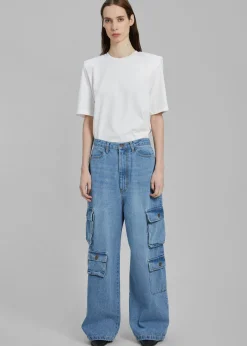 The Frankie Shop Hailey Denim Oversized Cargo Pants Worn Wash Best