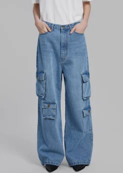 The Frankie Shop Hailey Denim Oversized Cargo Pants Worn Wash Best