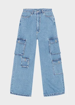 The Frankie Shop Hailey Denim Oversized Cargo Pants Worn Wash Best