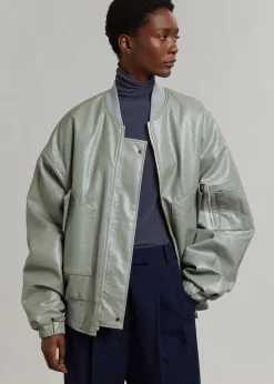 The Frankie Shop Hane Faux Leather Bomber Eucalyptus
