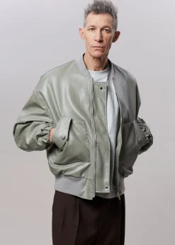The Frankie Shop Hane Faux Leather Bomber Eucalyptus