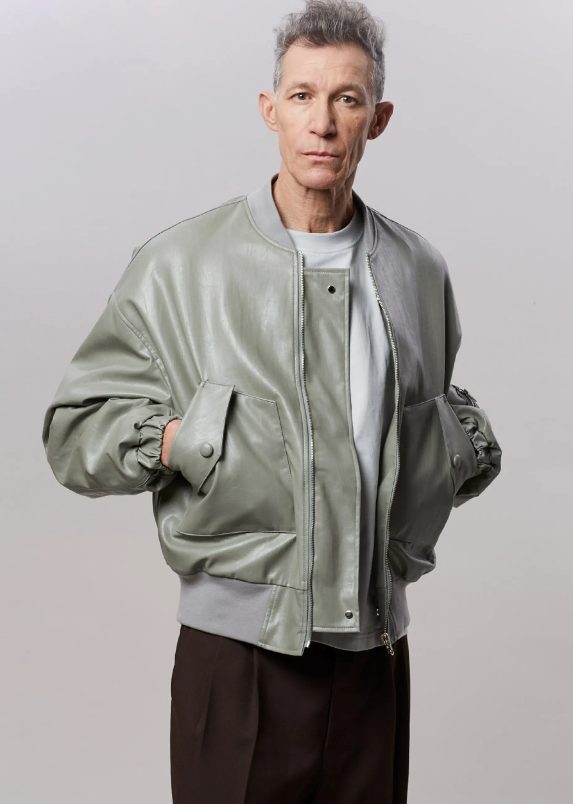 The Frankie Shop Hane Faux Leather Bomber Eucalyptus