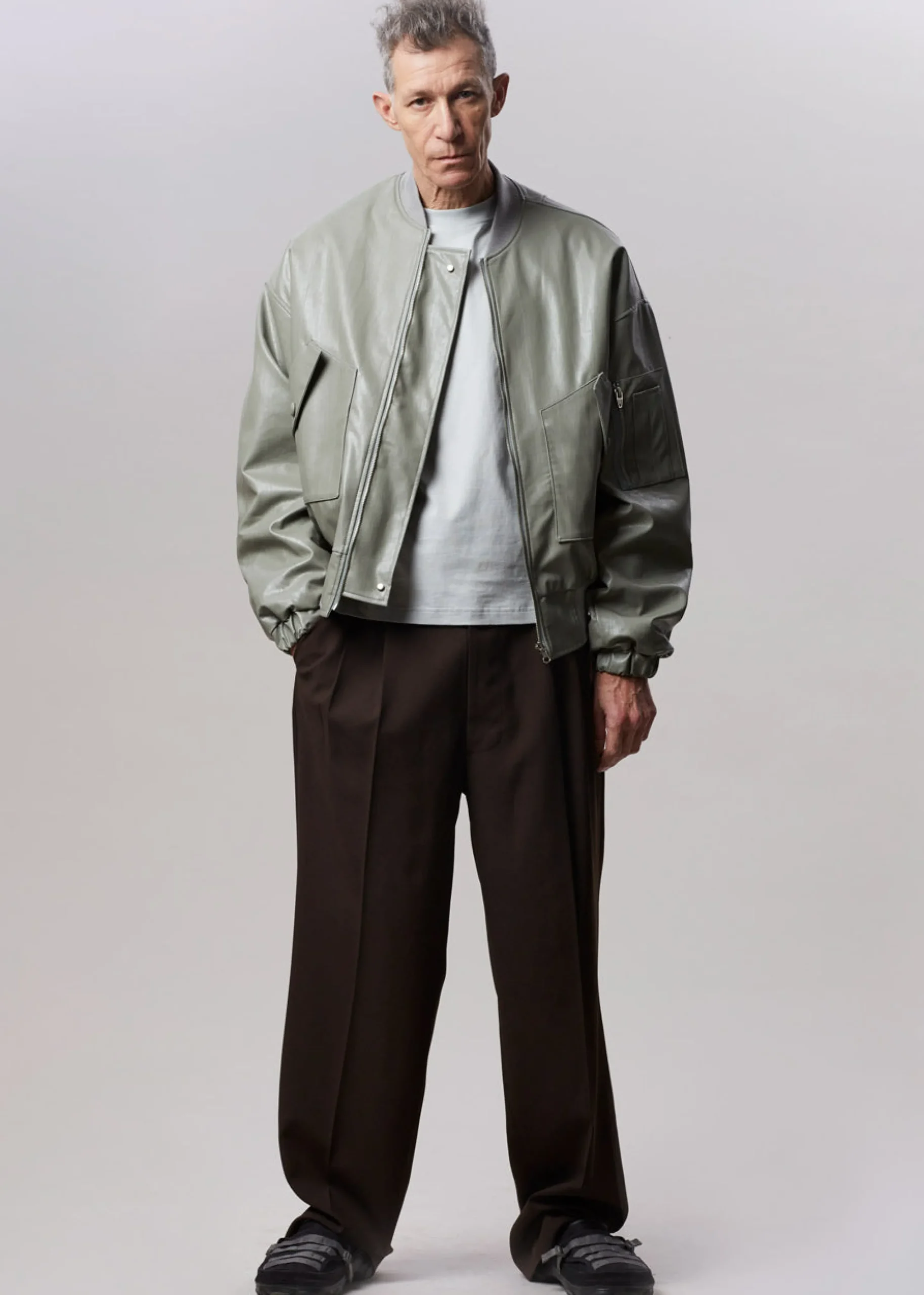 The Frankie Shop Hane Faux Leather Bomber Eucalyptus