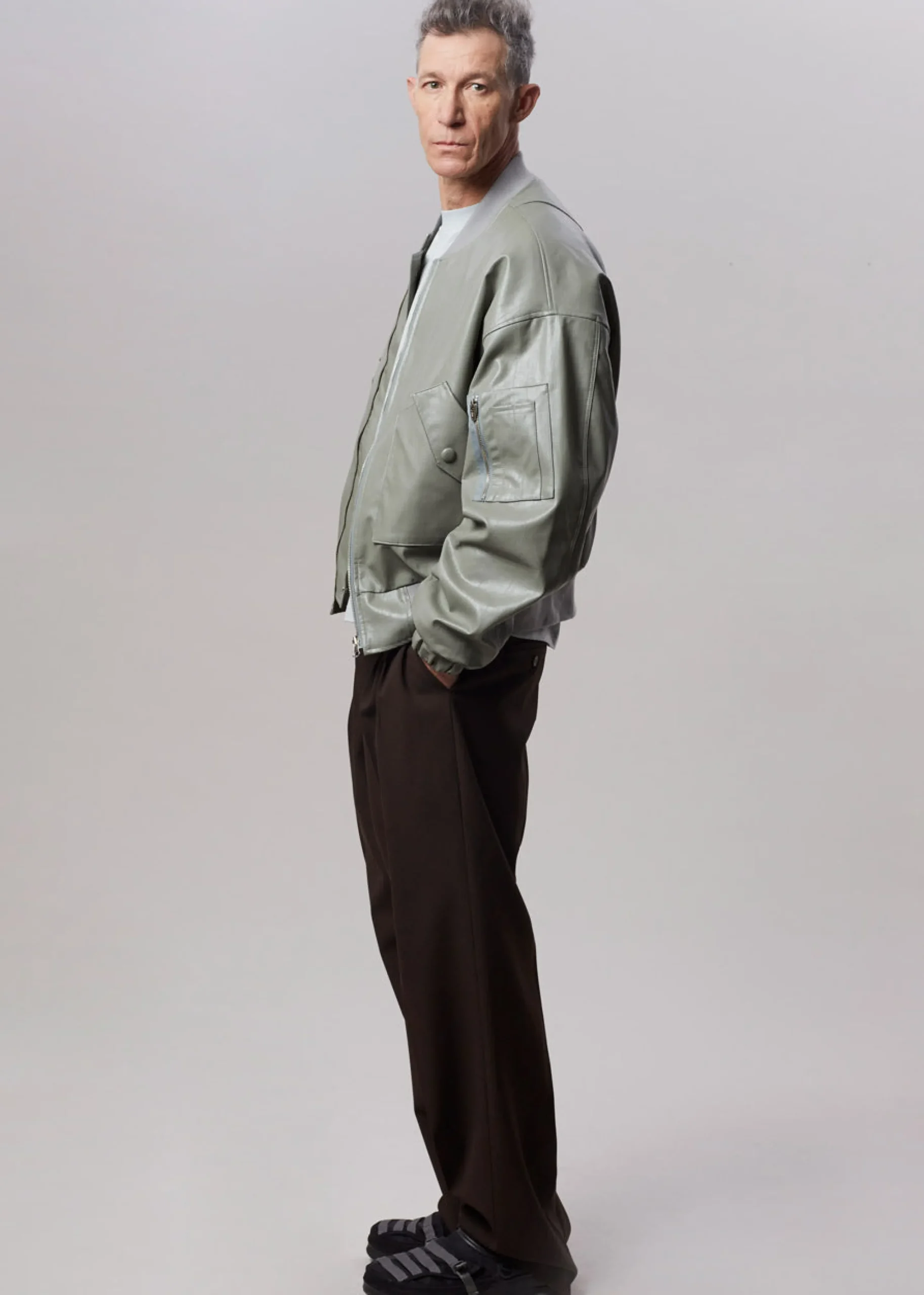The Frankie Shop Hane Faux Leather Bomber Eucalyptus