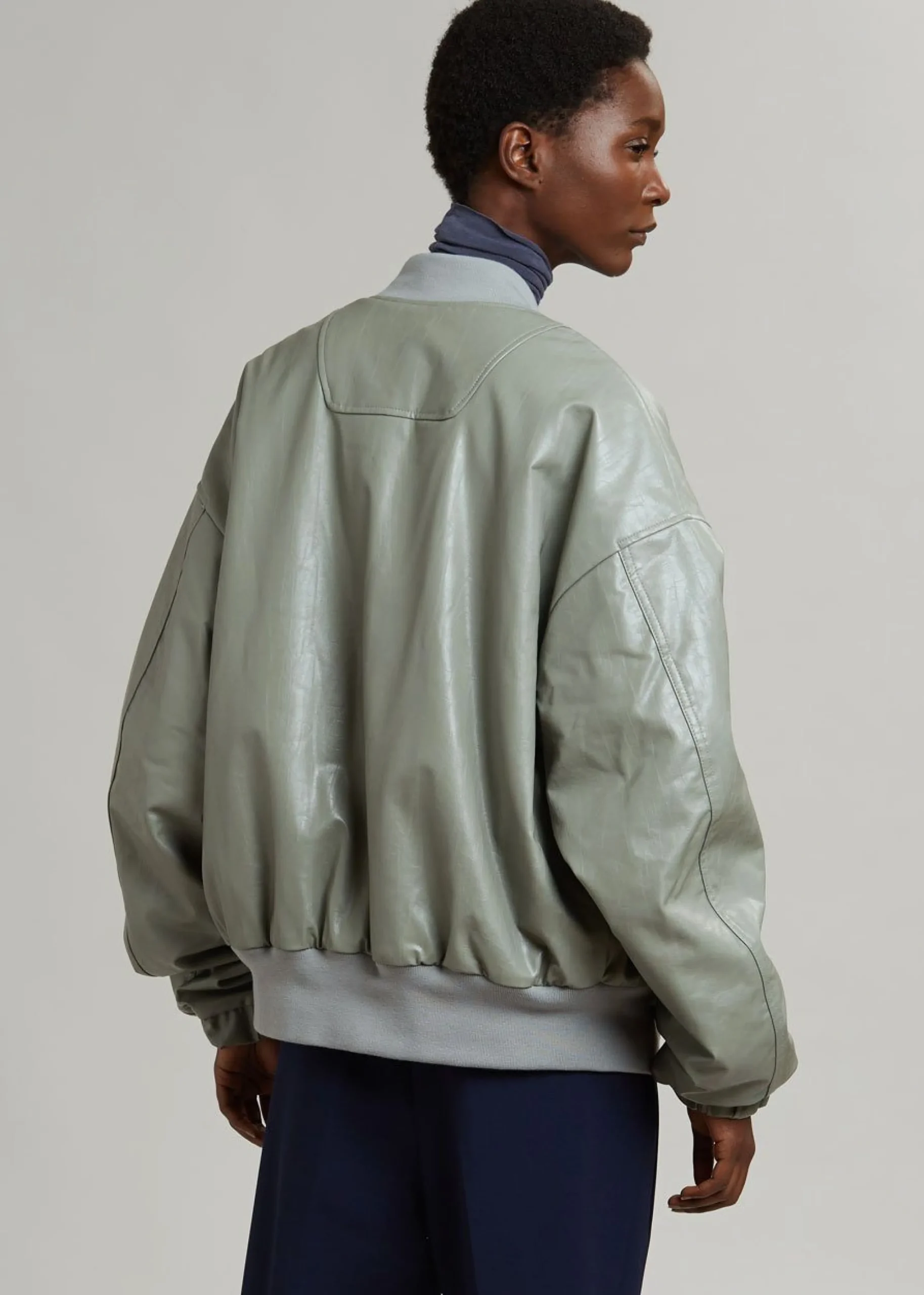 The Frankie Shop Hane Faux Leather Bomber Eucalyptus