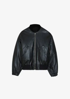 The Frankie Shop Hane Faux Leather Bomber Black
