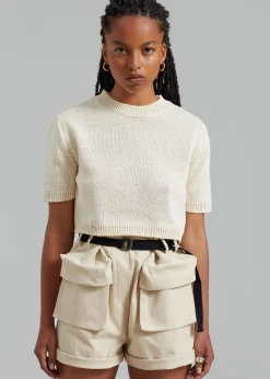 The Frankie Shop Holly Cropped Knit Top Cream Sale