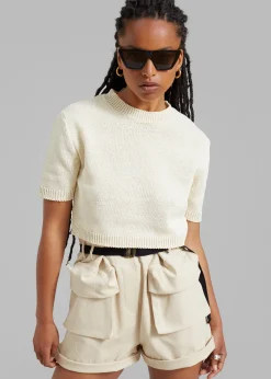The Frankie Shop Holly Cropped Knit Top Cream Sale