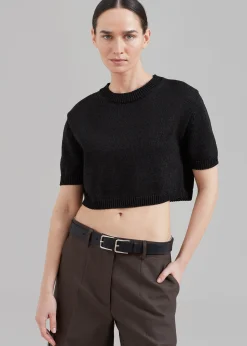 The Frankie Shop Holly Cropped Knit Top Black Best