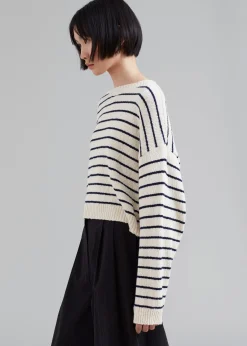 The Frankie Shop Iona Boatneck Cream Sweater Navy Stripe Discount