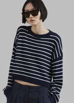 The Frankie Shop Iona Boatneck Navy Sweater White Stripe Outlet