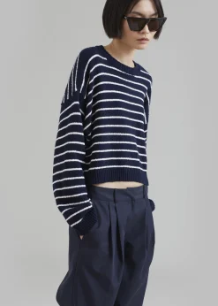 The Frankie Shop Iona Boatneck Navy Sweater White Stripe Outlet