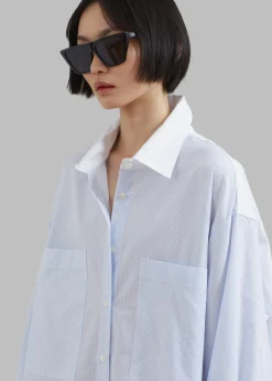 The Frankie Shop Ivy Contrast Cuff Shirt Dress Light Blue Stripe Online