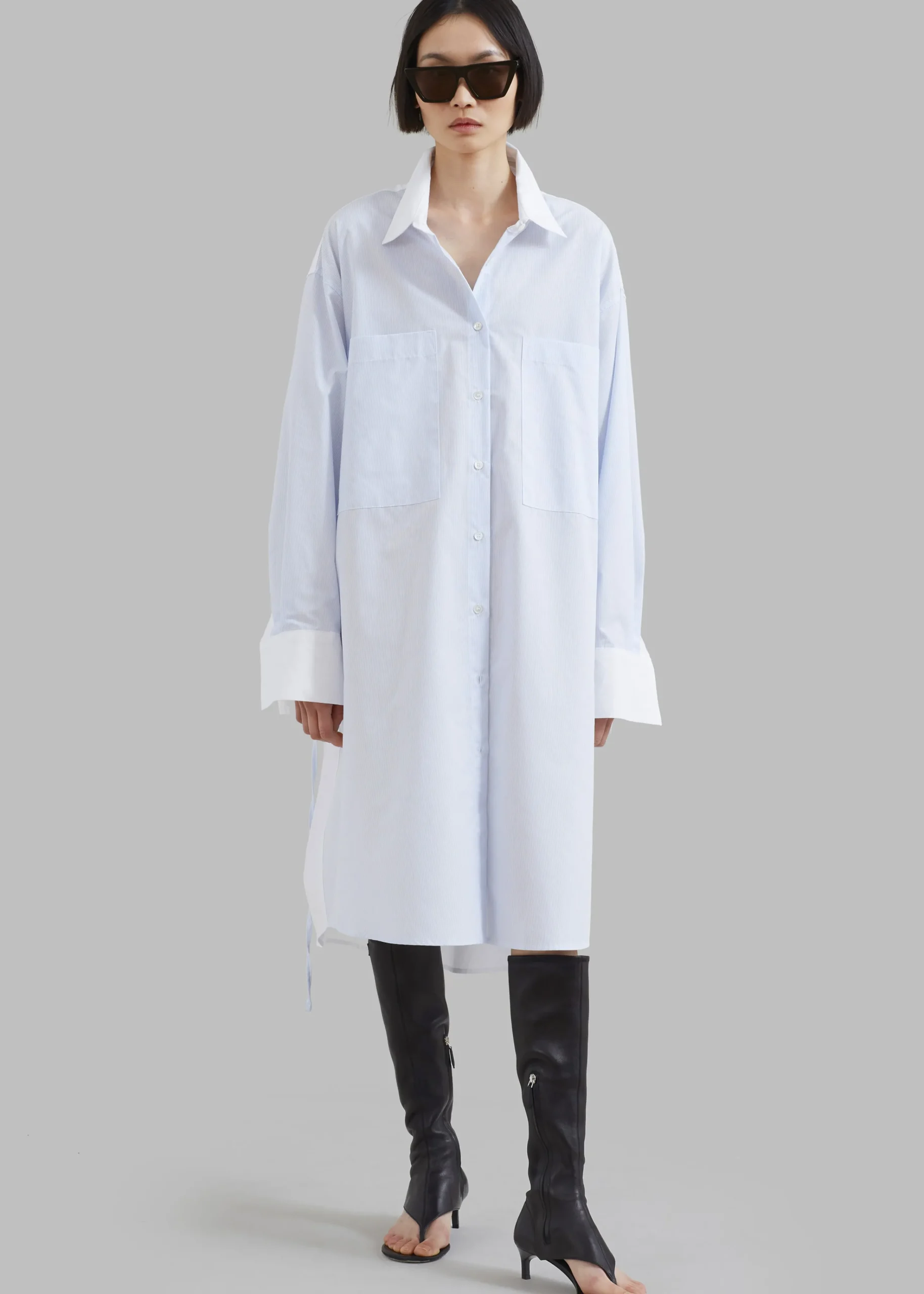 The Frankie Shop Ivy Contrast Cuff Shirt Dress Light Blue Stripe Online