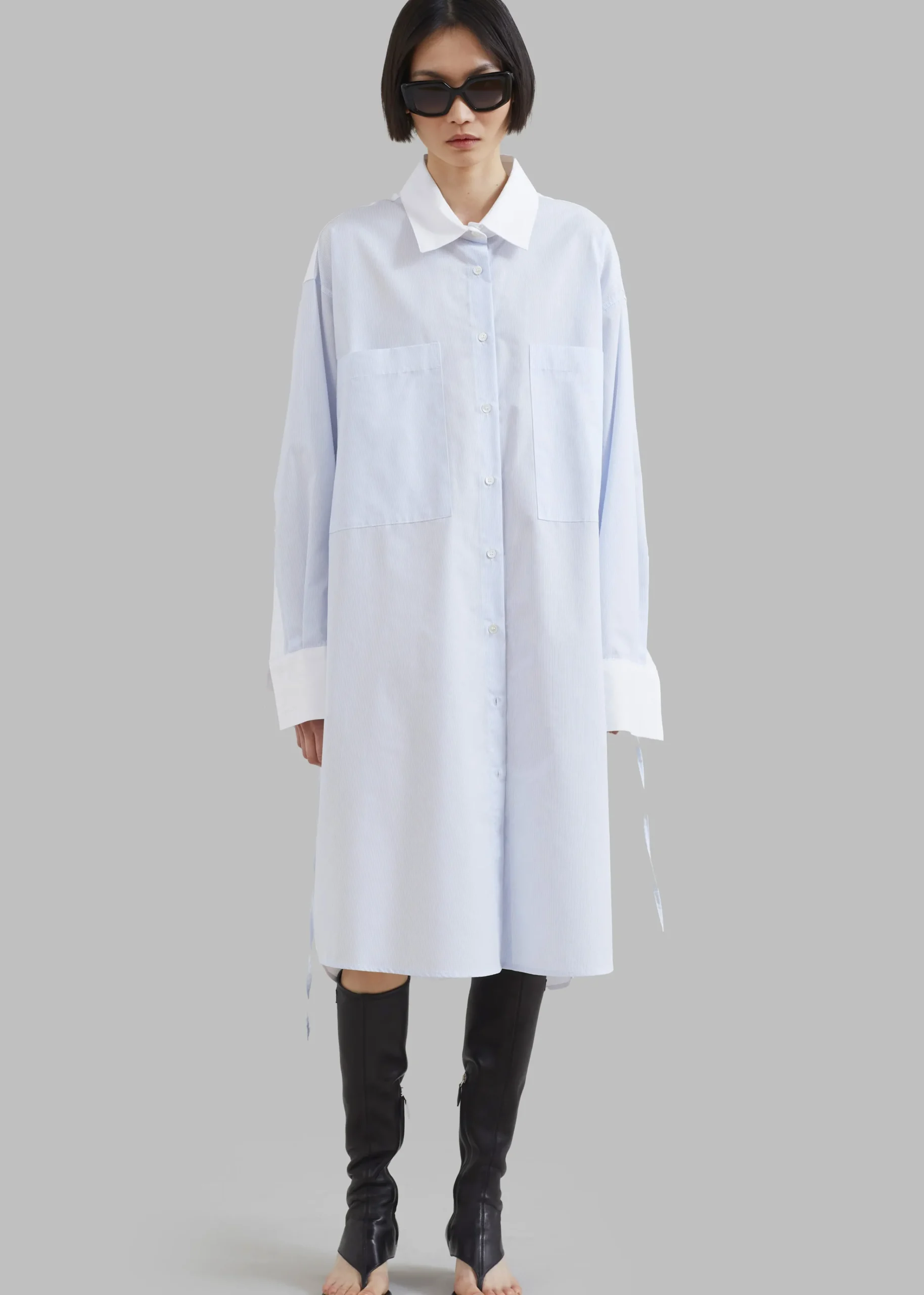The Frankie Shop Ivy Contrast Cuff Shirt Dress Light Blue Stripe Online