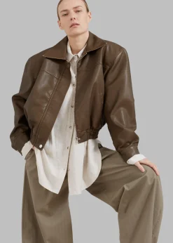 The Frankie Shop Jaden Faux Leather Bomber Brown Sale