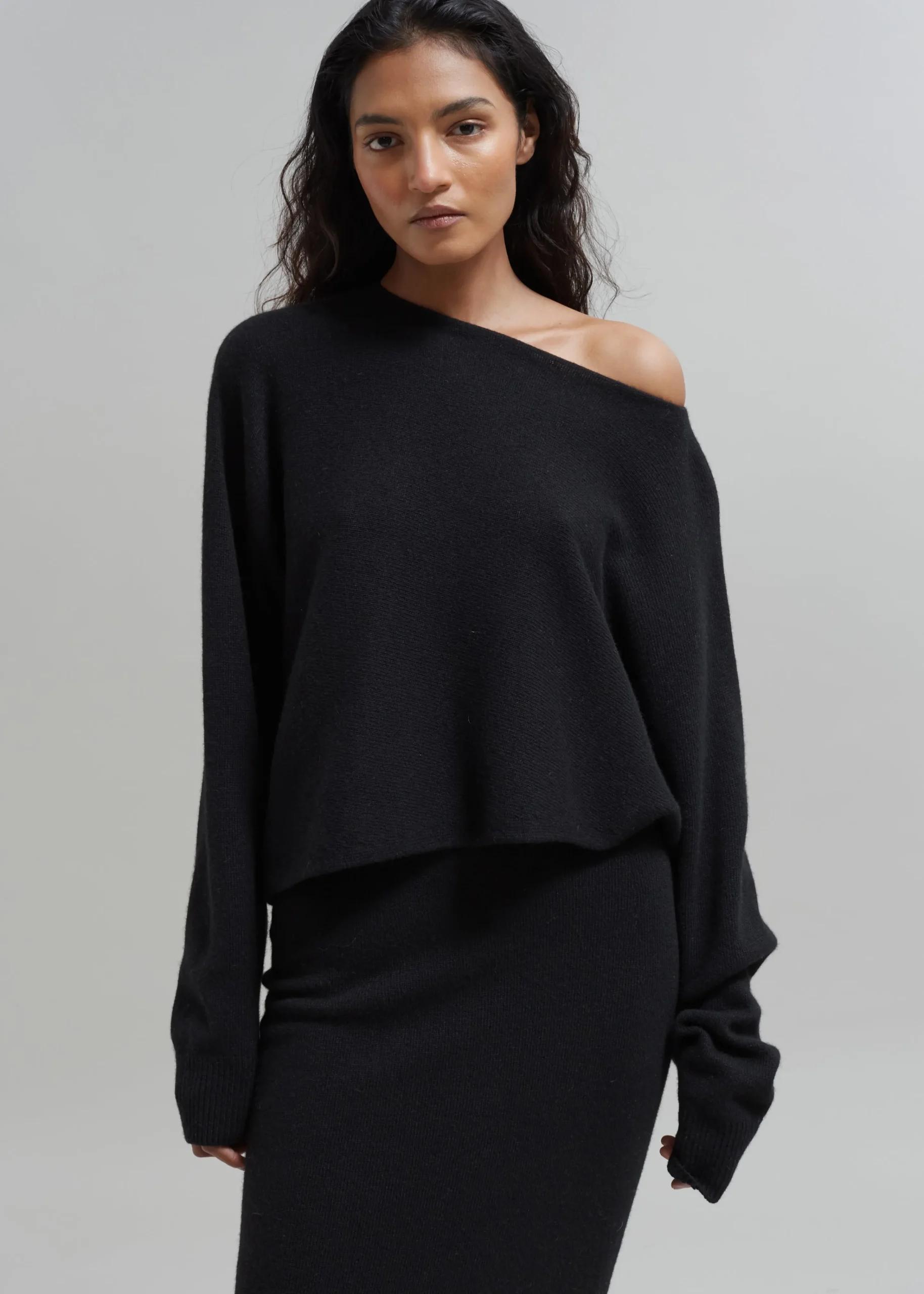 The Frankie Shop Jainy Asymmetric Knit Top Black New