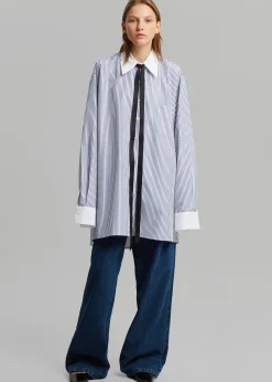 The Frankie Shop Jany Tie-Neck Shirt Blue Stripe Best