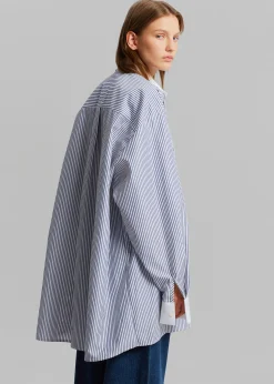 The Frankie Shop Jany Tie-Neck Shirt Blue Stripe Best