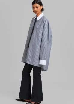 The Frankie Shop Jany Tie-Neck Shirt Black Stripe Outlet